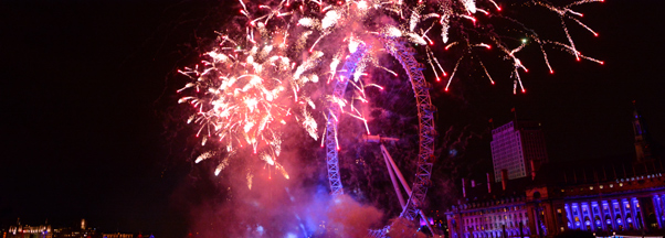 Nouvel an Londres, feu d'artifice au London Eye